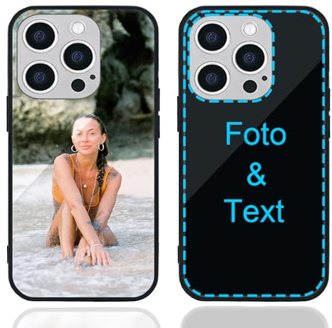 MXCUSTOM Personalisierte Handyhülle für Apple iPhone 15 Pro, Benutzerdefiniert Kratzfest Gehärtetes Glas Weicher Stoßfänger Hülle mit Eigenem Foto Bild Text Individuelle Schutzhülle (GHS-BK-P1)