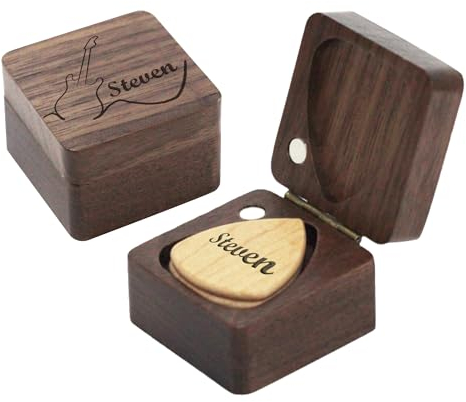 Porta plettri per chitarra personalizzato con 3 pezzi di legno plettro per chitarra personalizzato con custodia inciso plettro per chitarra scatola per papà figlio musicista amanti della chitarra