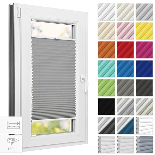 Estika Thermo plissee mit Bohren verdunkelung 70 cm x 180 cm - Blackout: Silber-Weiß - Rollos für Fenster, Jalousien Fenster für innen, Raffrollo, Fenster plissee