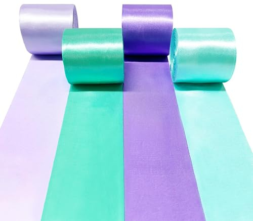 60m Meerjungfrau-Satinband 50mm Breit Blaugrünes Lila Band für DIY-Bastelarbeiten Geschenke Einladungskarten Party-Hintergrund Bachelorette Geburtstag Verlobung Babyparty Meerjungfrau-Band-Dekoration