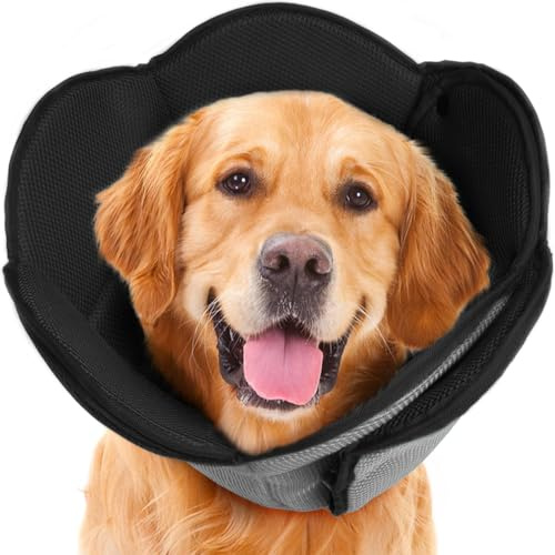 IECOii Halskrause für Hund GroßE,Schutzkragen Hund Nach Op,Dog Cone Halskrausen Für Hunde Nach Kastration RüDe Hundekragen Atmungsaktiver Hundehalskragen FüR Golden Retriever, Labrador,Schwarz-XL