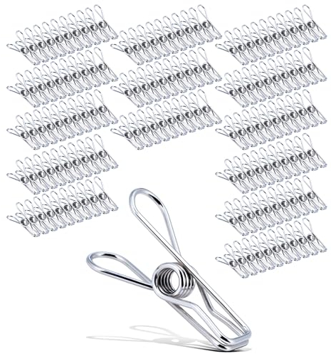 Pince a Linge INOX 140 pièces Antirouille Pinces à Linge Metal Multi-usages Epingle a Linge pour Les Serviettes, Vêtements, Chaussettes, Cordes à Linge, Documents en Papier, Cuisine, Bureau