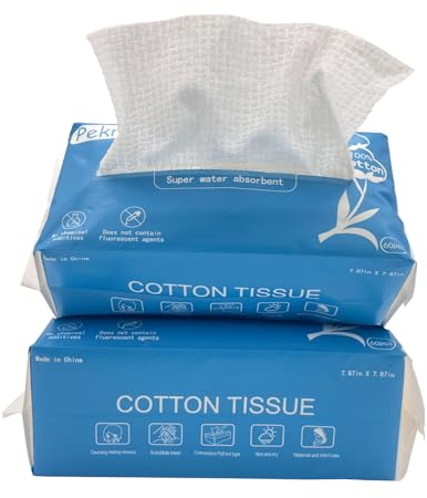 Serviette jetable pour le visage, lingettes sèches en coton extra épais, mouchoirs biodégradables non pelucheux, lingettes sèches démaquillantes ultra douces pour lingettes pour le visage, lot de 2