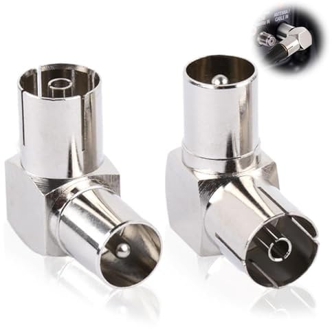 Tv Rf Aerial Connector Adapter, 2 Pack TV Aerial Male Coax Plug to PAL Female Angel Adapter, RF Coax Connector for TV Antenna Cables, Satellite Coaxial Cables Adapter Male to Female Connector