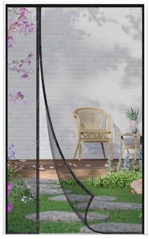 Seitliche Öffnung Fliegengitter Tür Magnet,80x220cm Fliegengitter Balkontür,Links&Rechts Universalöffnung Insektenschutz Balkontür-Ohne Bohren Geeignet Innen- und Außenbereich,Schwarz