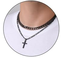 Rajputana Schwarzes Kreuz Halskette für Männer Edelstahl Kette Herren Mens Cross Chain Necklace Schwarzes Herren Geschichtete Kubanische Figaro Kette Halskette Christliche Schmuck Geschenke