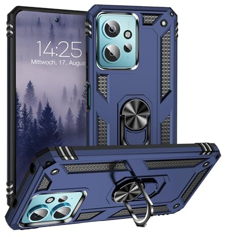 LBH Outdoor Hülle für Xiaomi Redmi Note 12 Armor Militär Stoßfest Handyhülle 360 Grad Metal Ring Halter Ständer Schutzhülle für Handyhalterung Auto Magnet Blau