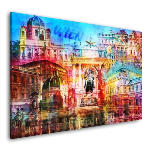 Wien Pop Art Wahrzeichen Wandbild Leinwandbild Kunstdruck XL Wanddeko Größe 60x40x2cm