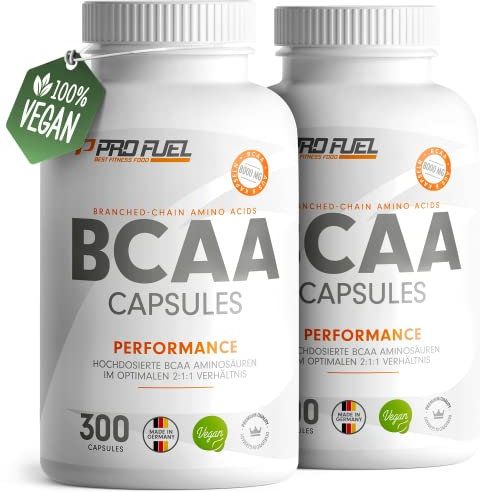 BCAA Kapseln 600x vegan - hochdosiert mit 8000 mg BCAA im optimalen 2:1:1 Verhältnis - Giga-Caps mit 1000 mg B.C.A.A. - essentielle Aminosäuren Leucin, Isoleucin & Valin - 2x300 Kapseln
