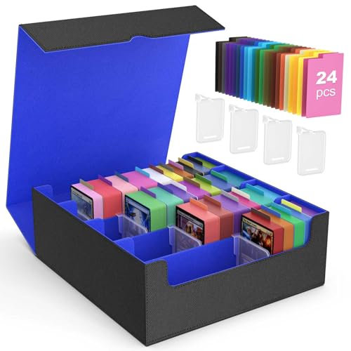 MoKo Sammelkarten Aufbewahrungsbox, 3000+ MTG Deck Box mit 24 bunten Trennwänden & 4 Fächern, Spielkarten Box Sammelkarten Aufbewahrung für TCG, The Gathering, YuGiOh, PTG, Sportkarten - Schwarz/Blau