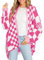 Imily Bela Damen Strickjacken Übergroße Plaid Cardigan Color Block Pullover Batwing Langarm Elegante Pullover Outwear Rosa M
