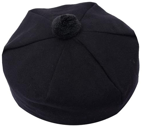 Kilt Emporium: Scottish Tam Hat - Traditionelle Tam O Shanter Mütze Herren Caps mit Pompon - Klassische schottische Mützen für Herren, Schwarz, Einheitsgröße