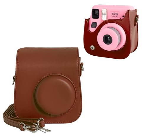HIYQIN Mini SE Leather Case, Protective Case Compatible with Fujifilm Instax Mini SE/7+ Instant Camera, for Instax Mini SE Cover with Shoulder Strap - Retro Brown