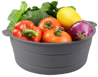Fchil Collapsible Silicone Mixing Bowl, Food-Grade Foldable Travel Container, Large Collapsible Bowls for Camping Outdoor Hiking Storage Mixing, Grey (pot QY104)