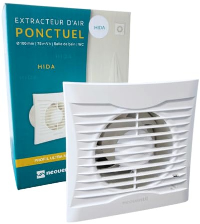 neoventil HIDA PIRT-V2 - Extracteur d'air intermittent pour Salle de Bain, WC et Cuisine - Détection présence avec Minuterie - Silencieux - Résistant à l'Eau - Installation Murale et Plafond
