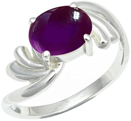 JEWELFORCE Cabochon Amethyst Edelstein Bandring 925 Sterling Silber Bandring Herren und Damen Bandring Schmuck JSR-1259BW4_(50 (15.9))
