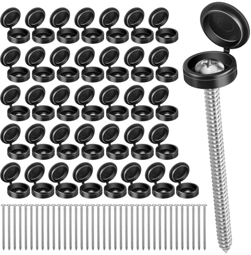 Lot de 36 vis et capuchons pour volet roulant de 7,6 cm - Vis noires avec capuchons de fixation pour volets extérieurs - Pour garde-corps et meubles