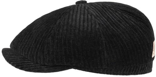 Stetson Hatteras Flatcap Corduroy Herren Herbst Winter Made in EU schwarz M (56-57 cm)