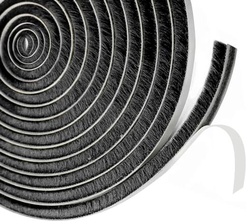 5m Draft Excluder for Doors Windows, 9mm(W) x 9mm(T) Brush Weather Stripping Tape Self-Adhesive Seal Strip, Black