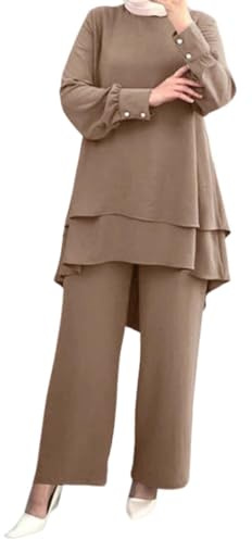 Duohropke Muslimische Kleider für Damen 2 Teiler Corban Ramadan Outfit Langarm Oberteile Robe Und Hosen Dubai Türkisches Naher Osten Arabisch Islamische Kleidung