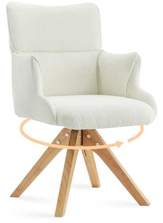 CLIPOP Drehbarer Design Stuhl Vintage Beige Eichenholz Beine Esszimmerstuhl Küchenstuhl Besucherstuhl Bürostuhl Wohnzimmerstuhl (Boucle/Teddystoff, Beige)