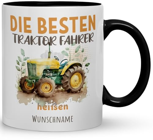 Personalisierte Traktor Tasse mit Name | Lustiger Spruch für Trecker Fahrer | Geschenk für Landwirte, Bauern, Männer & Jungs | Spülmaschinenfest, Beidseitig bedruckt, Farbe: schwarz