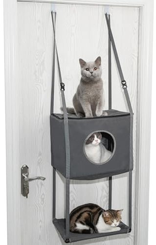 Door Mounted Cat Hammock Foldable 16x13 Inch Pet Perch | Adjustable Removable Comfortable Seasonal Cat Bed, Space Saving Cat Shelf, Durable Indoor Cat Lounger, Easy to Install