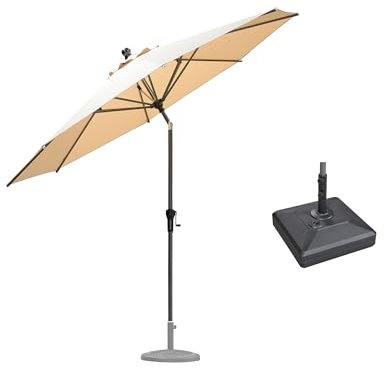 PURPLE LEAF Aluminium Sonnenschirm 300 cm mit Schirmständer, Knickbarer, Gartenschirm mit Kurbelvorrichtung, für Balkon/Terrasse, Markt Tisch Schirm, wasserabweisend, UV-beständig, Beige