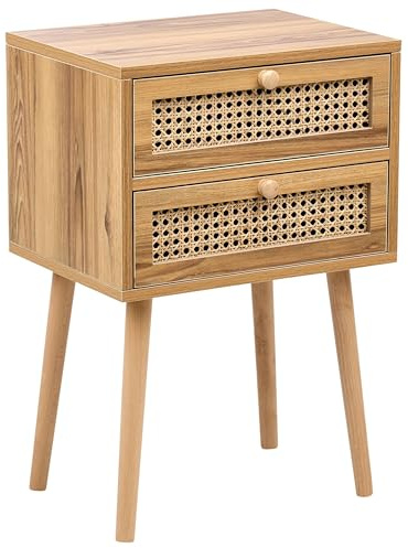 Beliani Nachttisch Rattan hell braun mit Wiener Geflecht Schubladen Boho Rustikal Butte