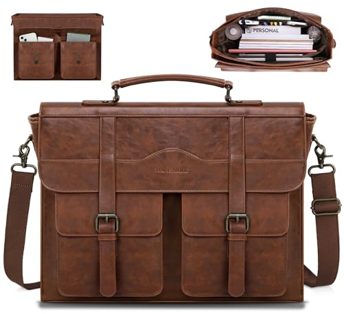 RAINSMORE Borsa messenger da uomo in pelle vintage da 17/18 pollici
