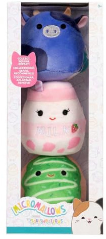 Micromallows SQMM0193-3er Pack, superweiche Mini-Squishmallows, 6,5 cm Plüschfiguren (Ingred, Amelie, Daisuke)