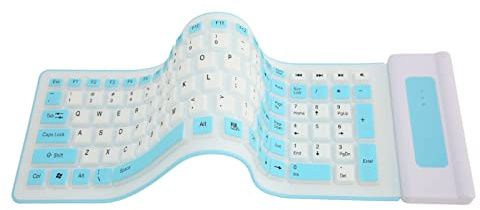 Topiky 2,4 G Drahtloser Silikon Tastatur, Faltbare Silikon Rollup Tastatur, Wasserdicht Flexible in Voller Größe 107 Tasten mit Zahlenkissen, Tragbare Reisetastatur Stille (Blue)