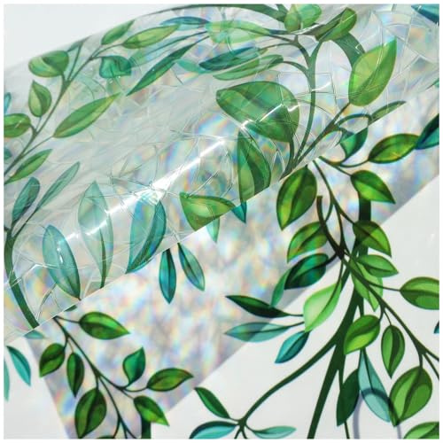 Qenlup Leaf Stained Glass Window Film Privacy, 44.5x200cm | Static Cling Self Adhesive Anti Glare Decorative Rainbow Window Stickers Blackout Door Covering