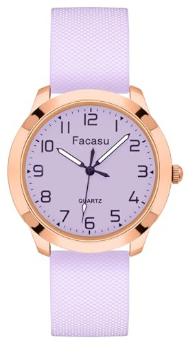 Facasu Analoge Armbanduhr Mädchen Damen,Wasserdicht Schlicht Lässig mit leuchtendem Zifferblatt,Quarzuhr mit bequemem,Weichem Armband,Leicht zu Lesen,für Teenager Mädchen ab 12 Jahren