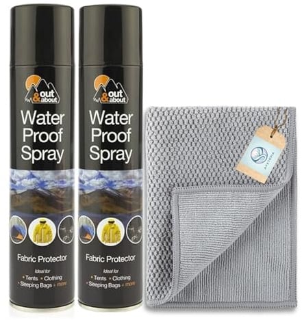 (2-Pack) Waterproof Spray for Shoes, Trainers, Jackets & Tents (300ml) – Fabric Protector & Suede Waterproof Spray for Coats, Boots & Camping Gear | Long-Lasting Protector Spray + Microfibre Cloth