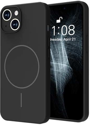 Yoawiful Handyhülle für iPhone 14 Hülle Premium Silikon Magnetisch Kompatibel mit Mag Safe Kameraschutz mit Mikrofaser-Futter stoßfest dünn weich Kratzfest Schutzhülle case für iPhone 14 schwarz