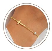 Turandoss Kreuz Armband Gold Geburtsstein Armband Damen Mädchen Geschenke | Armband mit Geburtsstein Armband Mädchen Geburtstagsgeschenk Geschenke für Mädchen Frauen Schmuck, 14ct Vergoldet