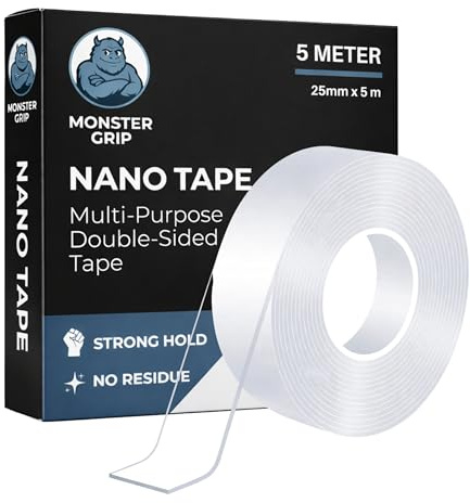 Double Sided Tape, Nano Tape, 5m x 25mm Heavy Duty, Strong Mounting Tape | Indoor & Outdoor use, Strong secure hold, Multipurpose & weather resistant