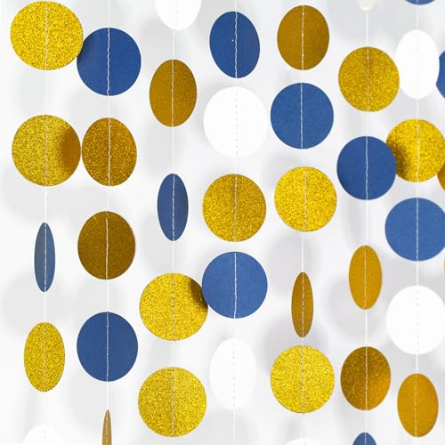 G2PLUS 16M Gold Blau Weiß Girlande Glitzer: 4 Stücke Runde Girlande | Kreise Papiergirlande Hängedeko für Abschlussfeier, Geburtstag, Jungenzimmer