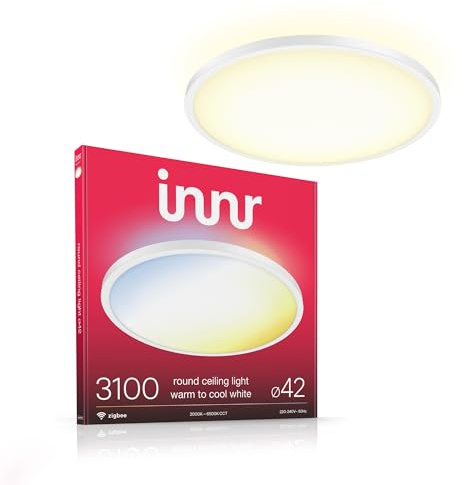 innr Smart Deckenlampe 42cm, für Hue* & Zigbee Hubs, Warmweiß bis Kühlweiß | Deckenleuchte für Wohnzimmer, Schlafzimmer, Küche, RGB LED Lampe, 3100 Lumen, Dimmbar, Weiß