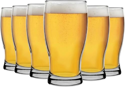 Acense Clear Classic Beer Glasses, 580ml, Set of 6, Pint Glass for Lager, Ale, Cider, Pilsner
