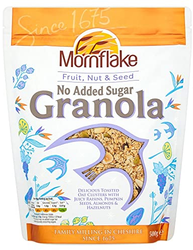 Mornflake - Fruit, Nut And Seed Granola With No Added Sugar. 1x 500g Sachets. High Fibre Granola Cereal. Breakfast Cereal with Raisins, Pumpkin Seeds, Hazelnuts & Almonds (Pack of 1)