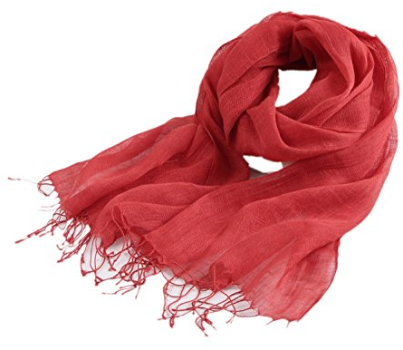 Prettystern Einfarbiger Damen Herren 100% Leinen Frühling Sommer Fransen Schal - T28 Beeren Rot