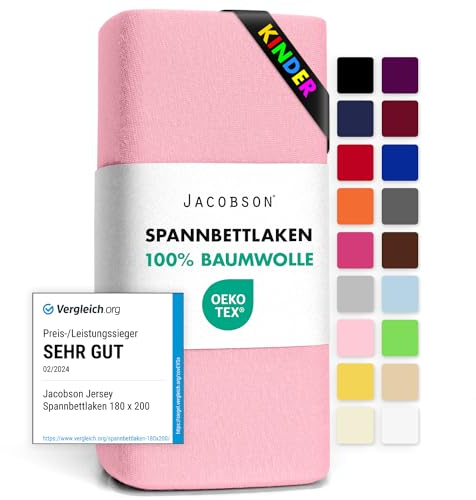 Jacobson Jersey Spannbettlaken Spannbetttuch Baumwolle Bettlaken (60x120-70x140 cm, Rosa)