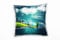Paul Sinus Art Illustration, türkis, grün, Erde, Windmühle, City Deko Kissen 40x40cm für Couch Sofa Lounge Zierkissen - Dekoration zum Wohlfühlen