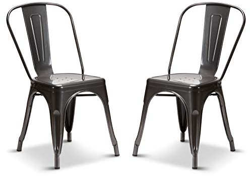 Your Price Furniture.com Set of 2 Metal Industrial Dining Chairs Retro Style Stacking Kitchen Vintage Seat For Home, Bistros and Cafes (Graphite Grey)
