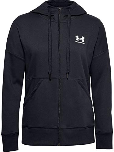 Under Armour Damen Aufwärmoberteil Rival Fleece Hoodie mit Durchgehendem Zip, Black/White/ (001), L, 1356400-001