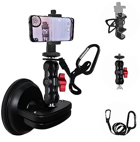 Ultrastarke Saugnapf-Kamerahalterung - 360°-Kugelkopf mit Sicherheitsgurt für DSLR/GoPro, 6,8 kg Tragfähigkeit, funktioniert auf Glas/Auto/Armaturenbrett (2025 Pro Kit mit Handyhalterung & Magic Arm)