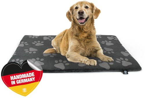 HS-Hundebett® Hundedecke S (55x75 cm) – rutschfest & gemütlich Dank 3 cm Füllung – Perfekt fürs Sofa, Auto & Hundebox – Pfote Anthrazit, Made in DE