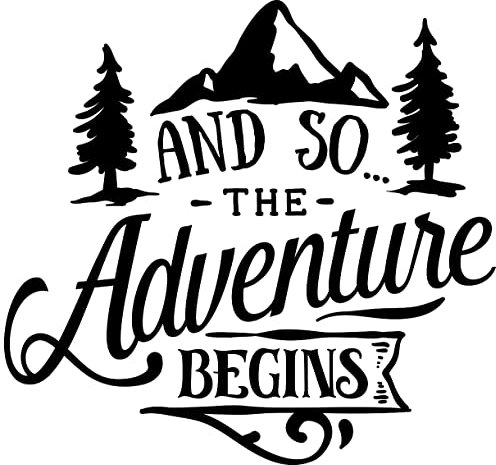 Samunshi® Camping Aufkleber 'The Adventure Begins' in 8 Größen und 25 Farben (20x19cm schwarz)